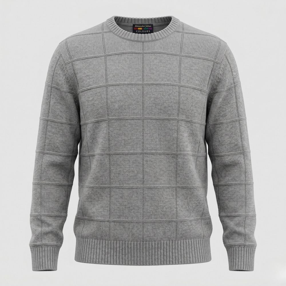Alexander Julian Sweater Mens 2XLT Grey Colours Windowpane Grid Cotton Knit